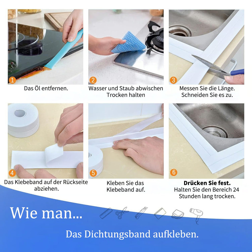 Weißes wasserdichtes, selbstklebendes Dichtband – 3,2 m langlebige Abdichtung für Badezimmer- und Küchenkanten