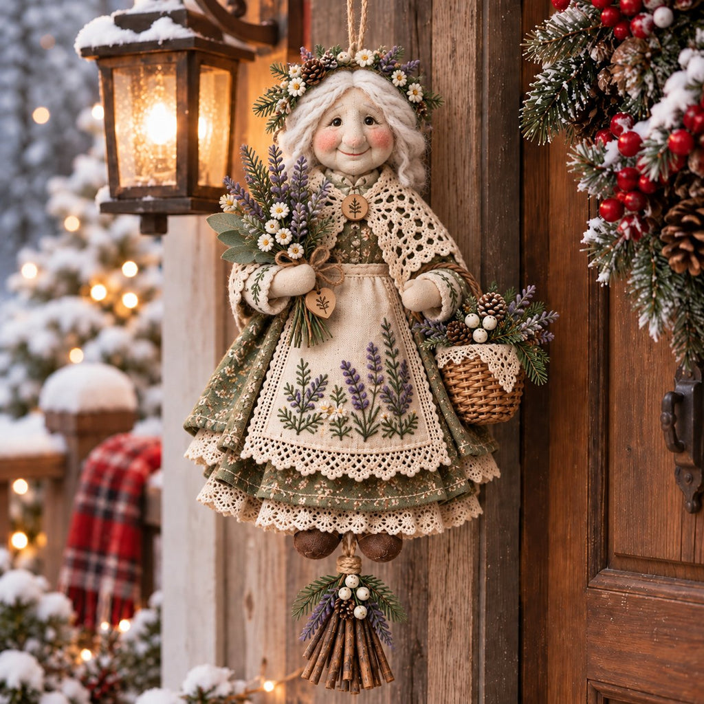Handgefertigte Glücks-Oma Weihnachts-Hängedekoration | Rustikale Winterdeko