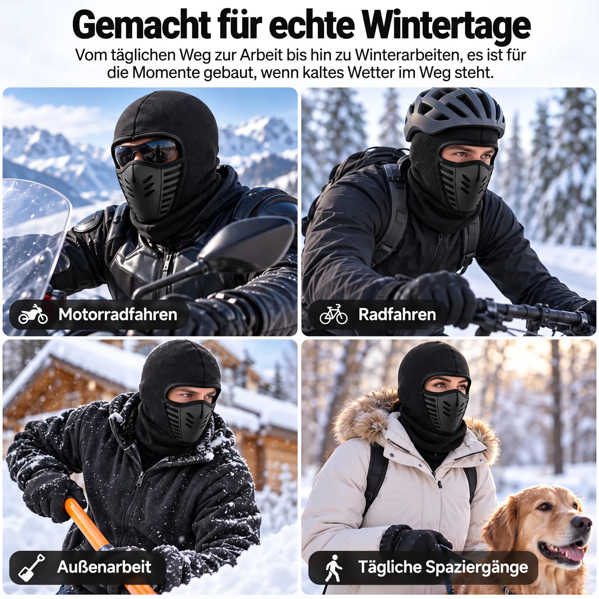 WinterRide 3D-Sturmhaube aus atmungsaktivem Fleece – windabweisende Winter-Gesichtsmaske
