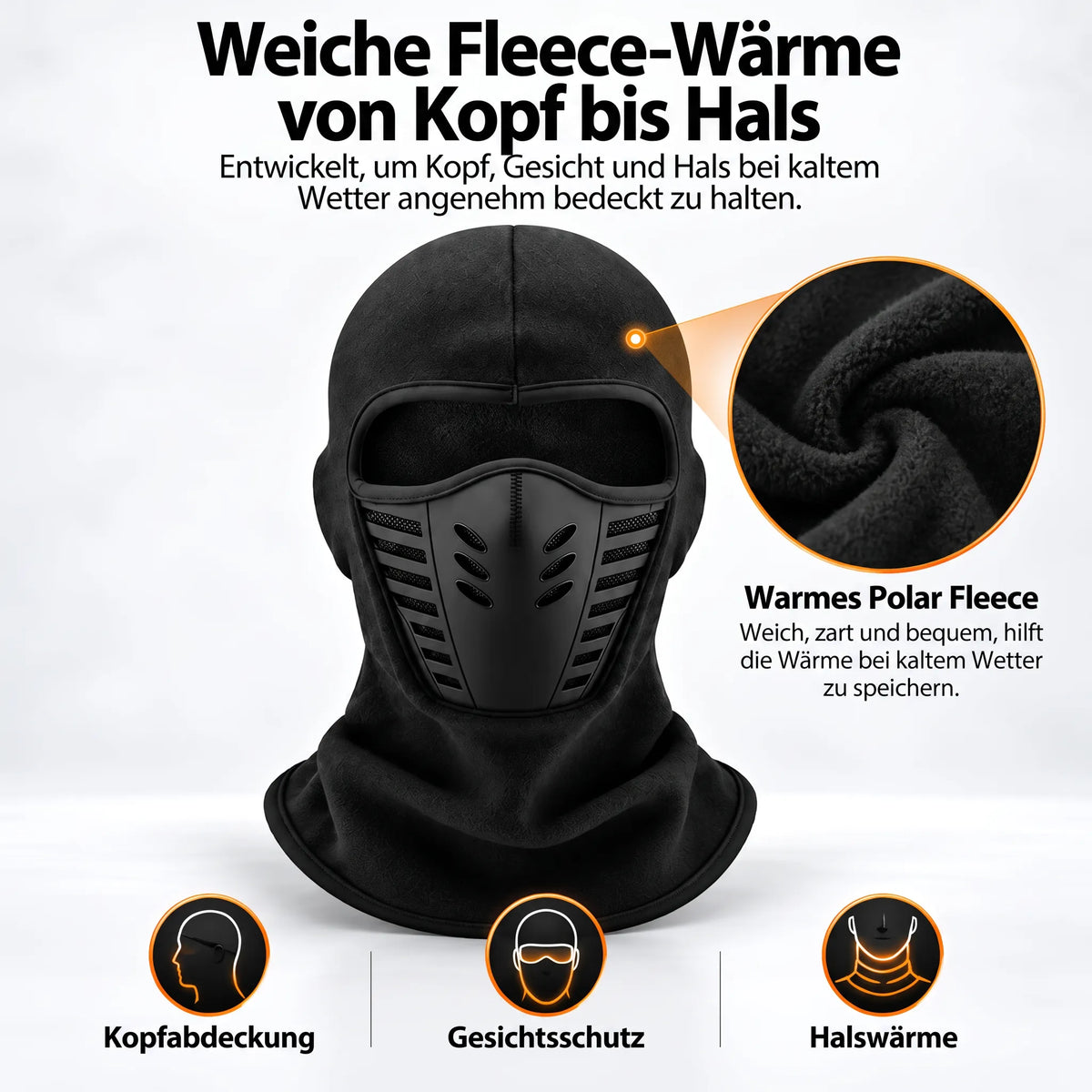 WinterRide 3D-Sturmhaube aus atmungsaktivem Fleece – windabweisende Winter-Gesichtsmaske