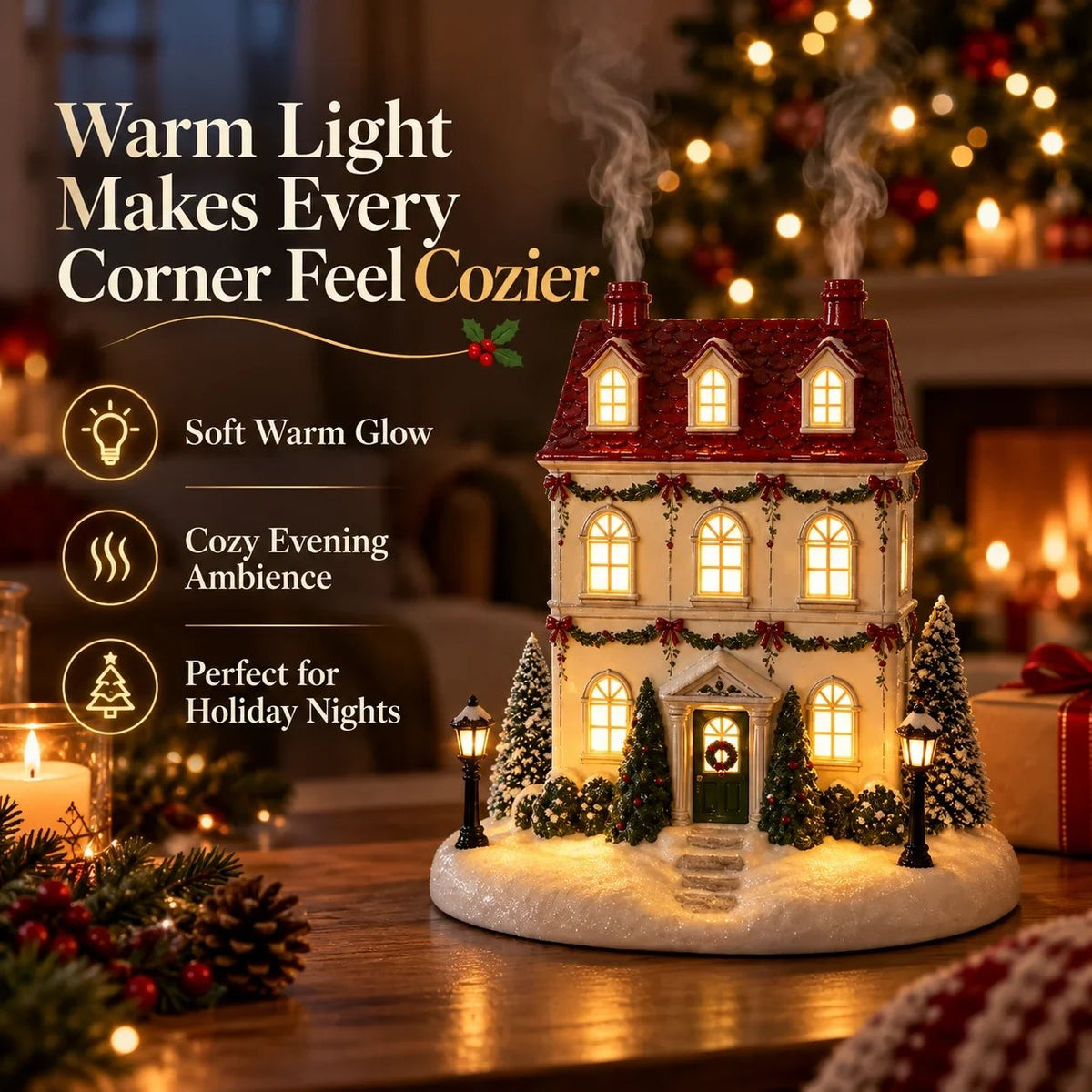 🎄 Weihnachts-Haus Aroma Diffusor – warmes Licht und sanfter Nebel, Festtagsdekoration