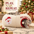 🎁 2-in-1 Weihnachts-Katzentunnel-Bett | Weihnachtsspielzeug für Haustiere mit Weihnachtsmann-Motiv