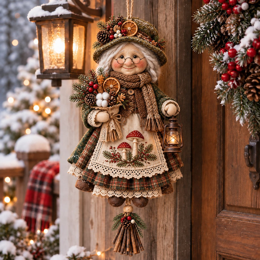 Handgefertigte Glücks-Oma Weihnachts-Hängedekoration | Rustikale Winterdeko