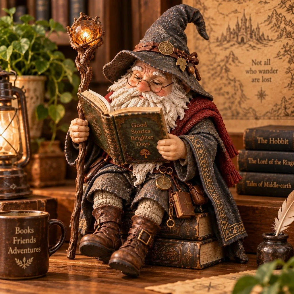 🧙‍♂️Der wandernde Gelehrten-Gnom – Zauberhafte Figur eines lesenden Zauberers