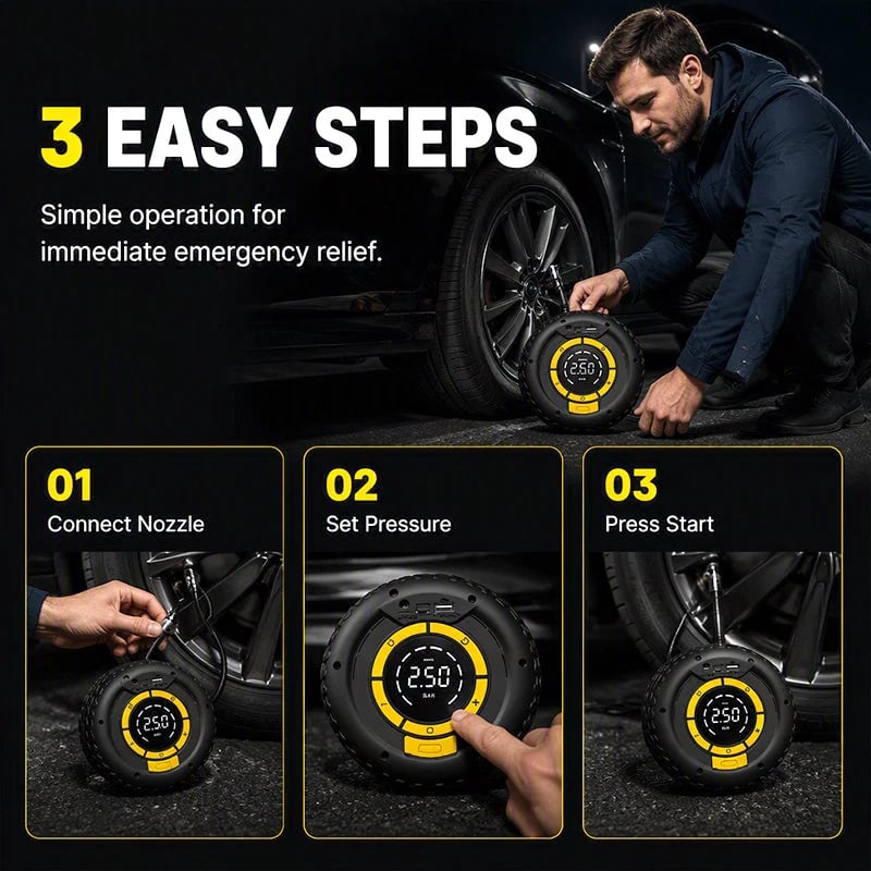 4-in-1 Auto-Notfallhelfer mit Starthilfe & Reifenkompressor