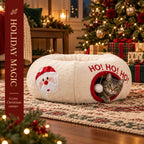 🎁 2-in-1 Weihnachts-Katzentunnel-Bett | Weihnachtsspielzeug für Haustiere mit Weihnachtsmann-Motiv