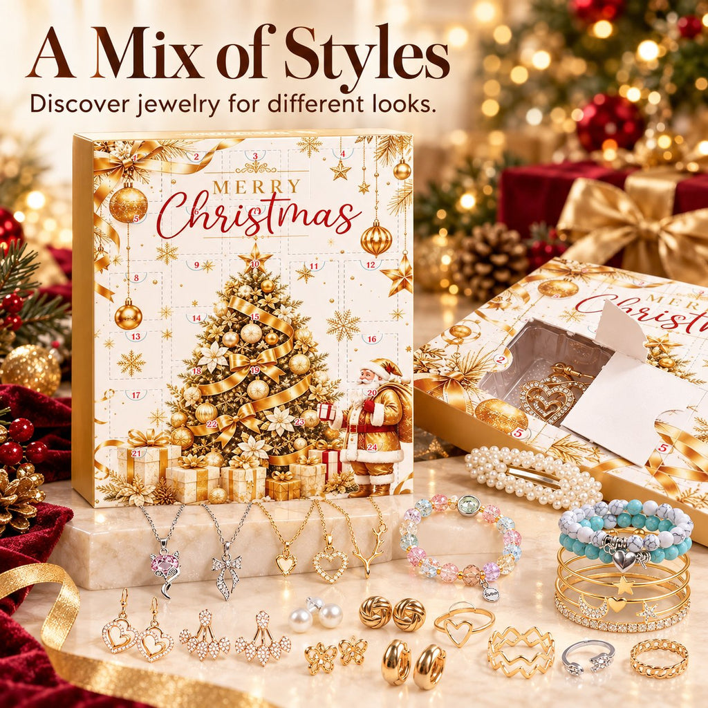 Schmuck Adventskalender mit 24 Türchen | Überraschungen mit Ohrringen, Halsketten & Armbändern