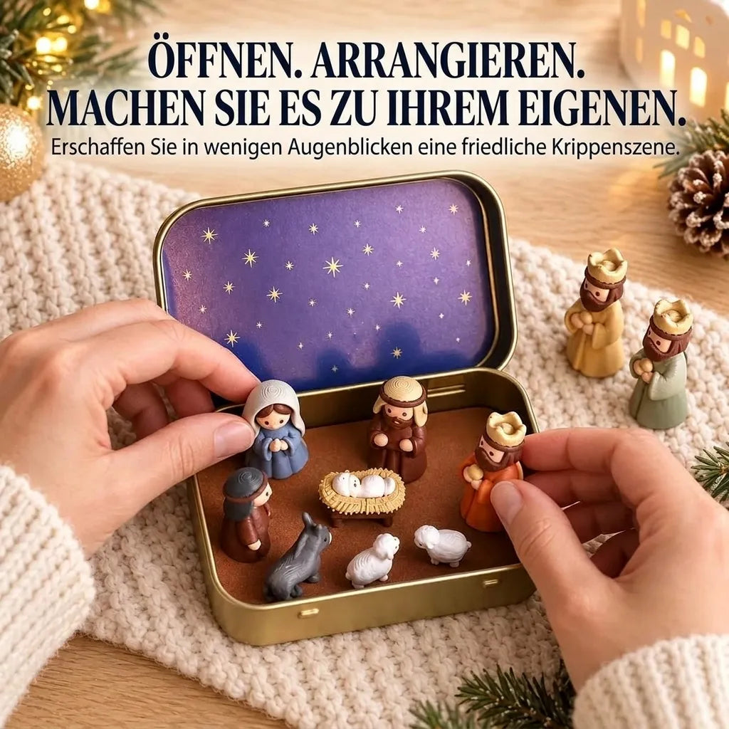 ✨ Tragbare Mini-Krippe in Aufbewahrungsdose – Weihnachtskrippen-Set im Taschenformat