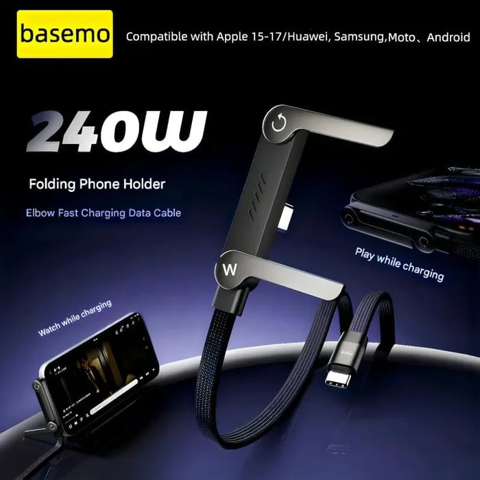 MFi-zertifiziertes 240W Schnellladekabel mit Handy-Ständer – 2-in-1 USB-C Ladekabel für iPhone & Samsung