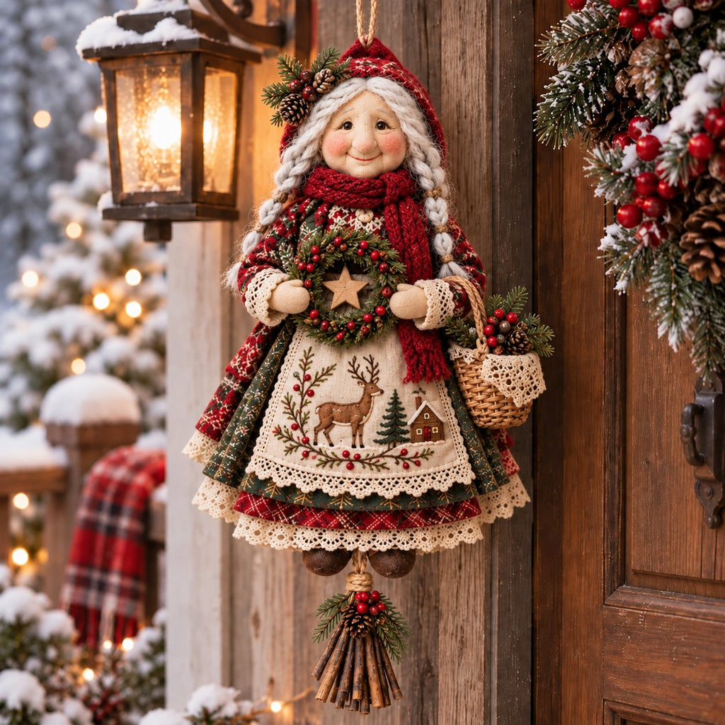 Handgefertigte Glücks-Oma Weihnachts-Hängedekoration | Rustikale Winterdeko