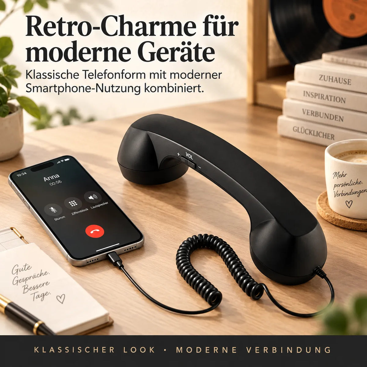 ☎️✨ Retro-Telefonhörer mit USB-C – Klassischer Look, moderner Komfort für Smartphone & Tablet 📱