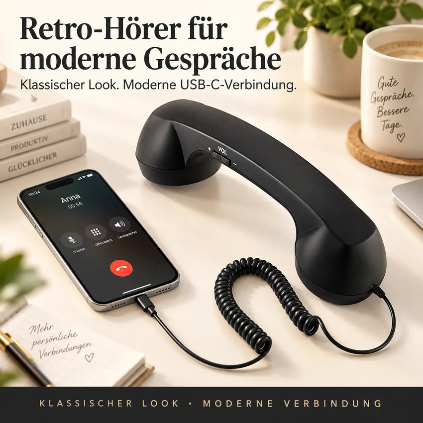☎️✨ Retro-Telefonhörer mit USB-C – Klassischer Look, moderner Komfort für Smartphone & Tablet 📱