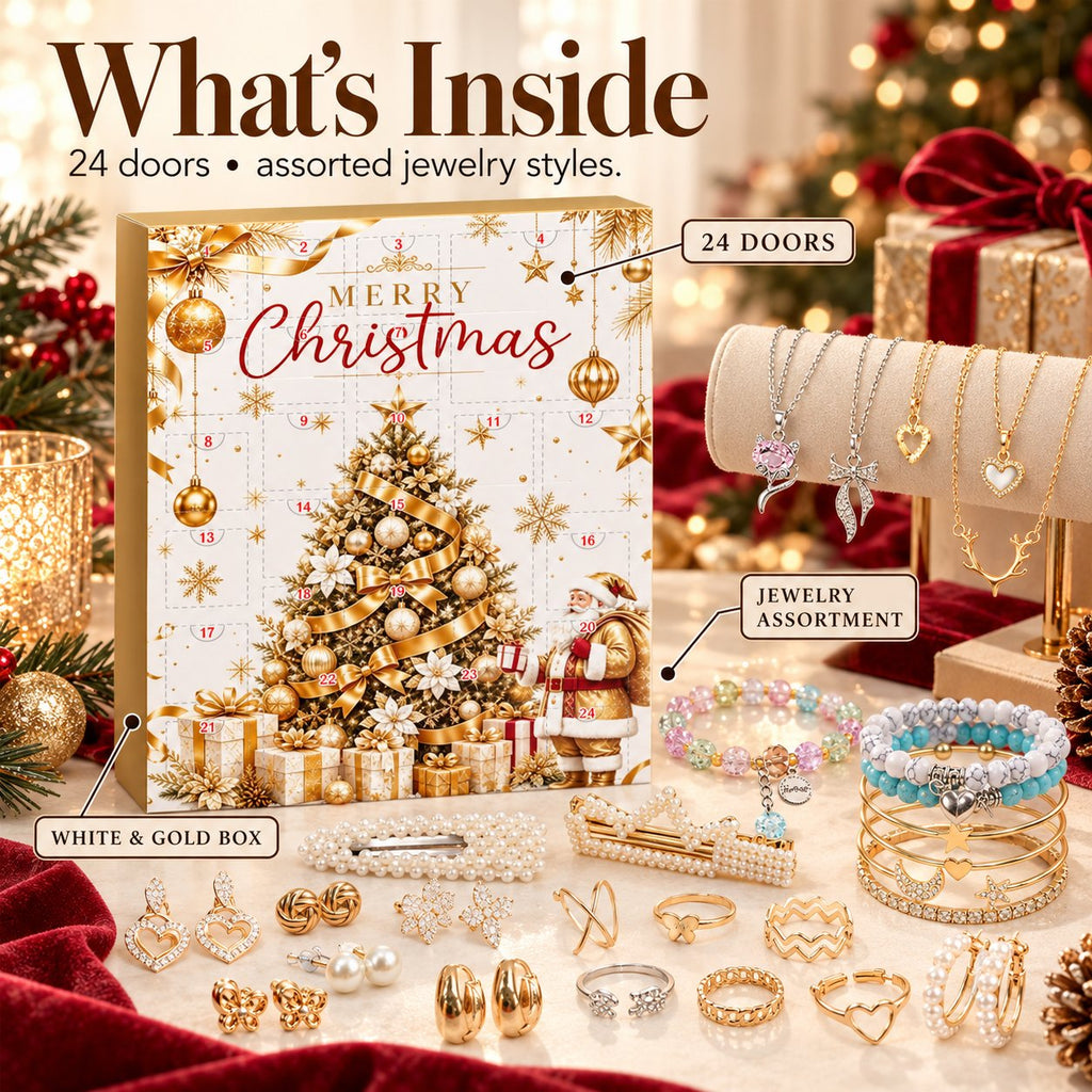 Schmuck Adventskalender mit 24 Türchen | Überraschungen mit Ohrringen, Halsketten & Armbändern