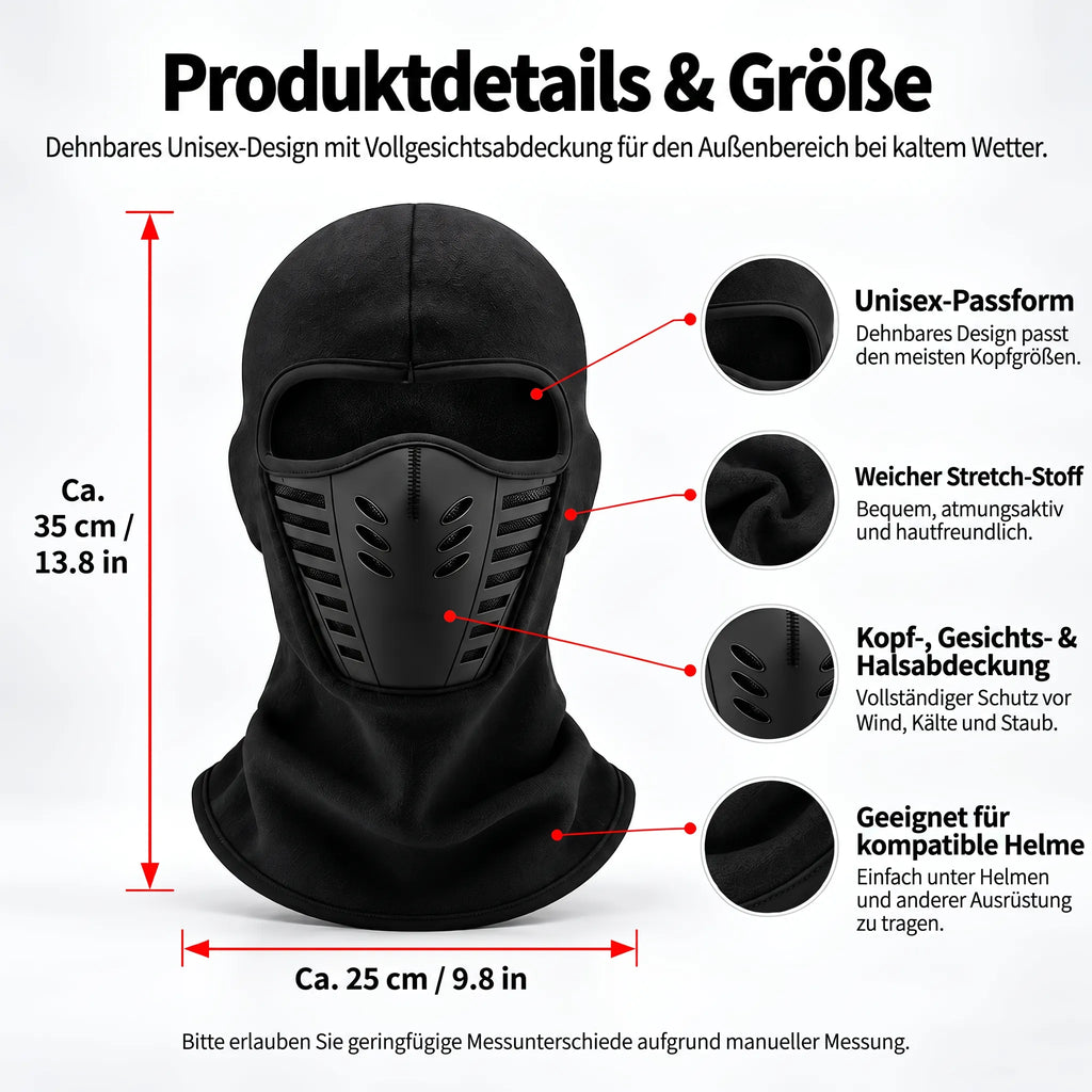 WinterRide 3D-Sturmhaube aus atmungsaktivem Fleece – windabweisende Winter-Gesichtsmaske