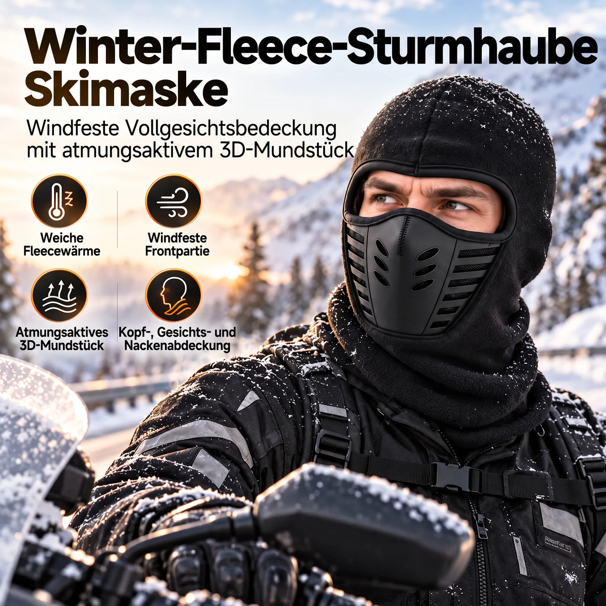 WinterRide 3D-Sturmhaube aus atmungsaktivem Fleece – windabweisende Winter-Gesichtsmaske