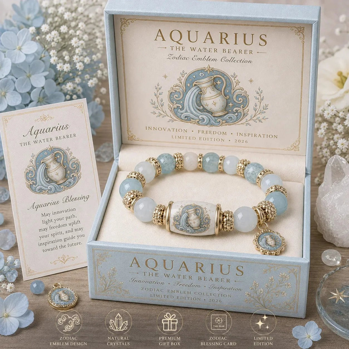 🔥🔥 Limitierte Edition 💫 12-Sternzeichen-Armband – Natur-Chalcedon, Ihr Sternzeichen, Ihre Energie