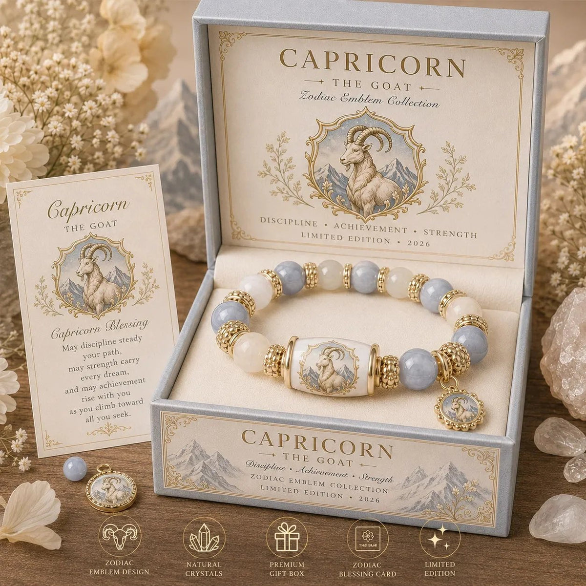 🔥🔥 Limitierte Edition 💫 12-Sternzeichen-Armband – Natur-Chalcedon, Ihr Sternzeichen, Ihre Energie