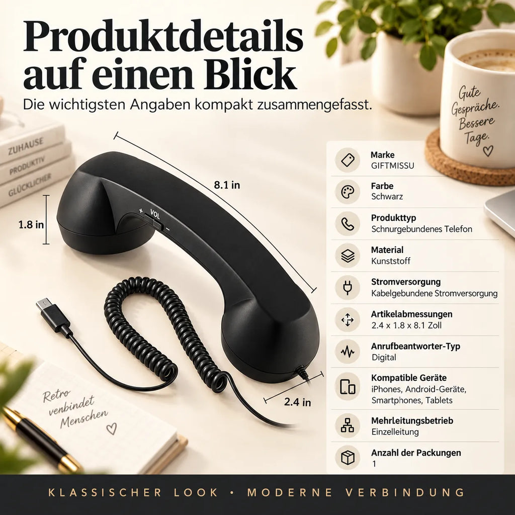 ☎️✨ Retro-Telefonhörer mit USB-C – Klassischer Look, moderner Komfort für Smartphone & Tablet 📱