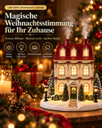 Magische Weihnachtsstimmung – beleuchtetes Weihnachtshaus mit sanftem Nebeleffekt