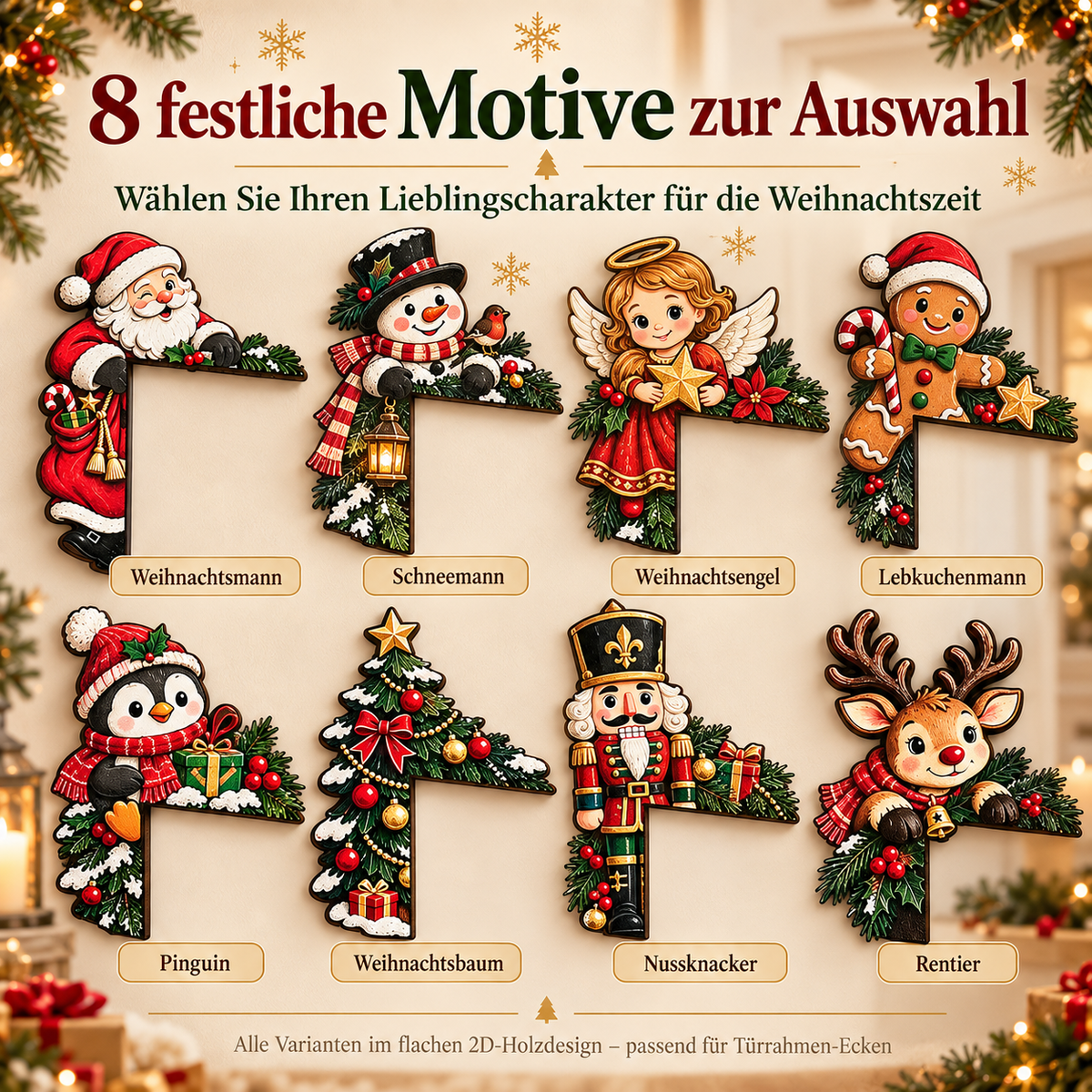 Weihnachtliche Türrahmen-Eckdeko – 8 Motive