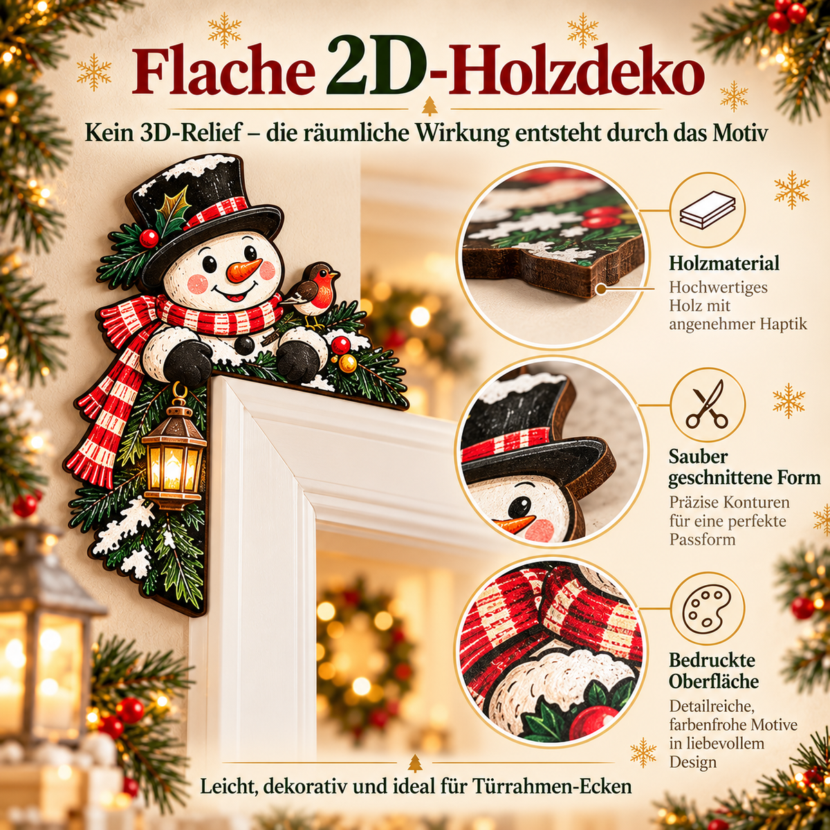 Flache 2D-Holzdeko für Türrahmen