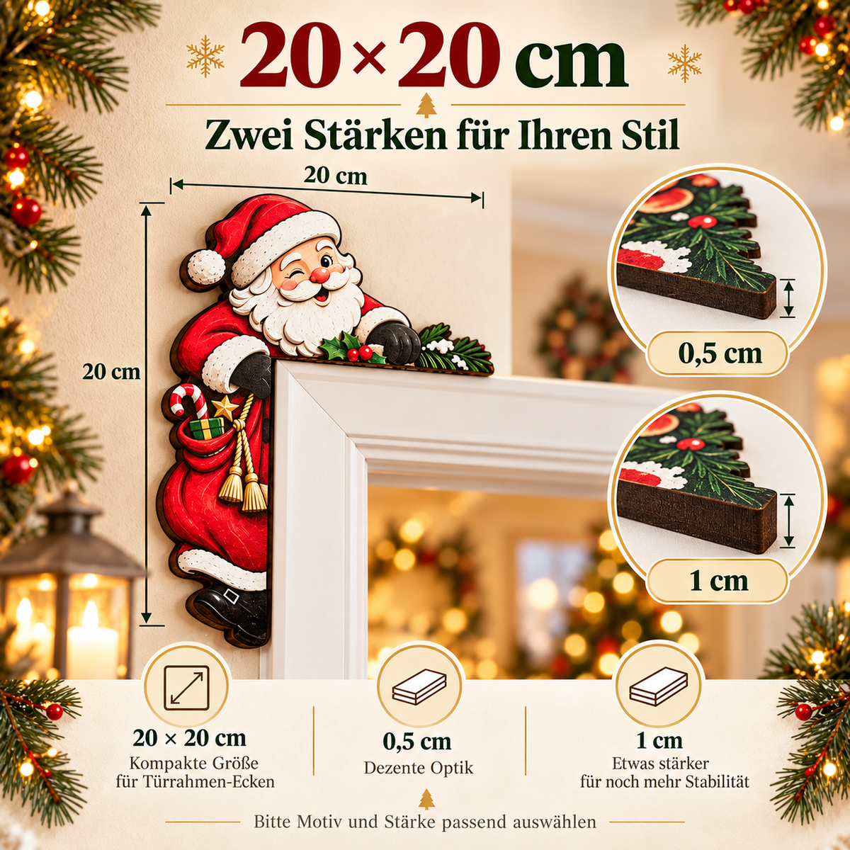 Weihnachtliche Türrahmen-Eckdeko – 20 × 20 cm