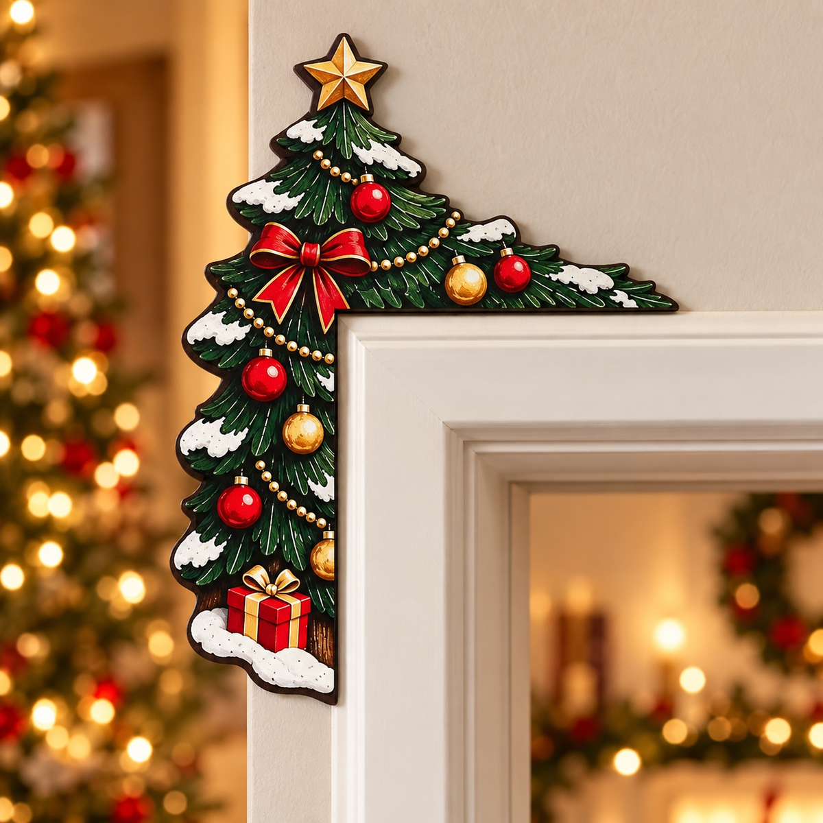 Weihnachtliche Türrahmen-Eckdeko aus Holz – Weihnachtsbaum