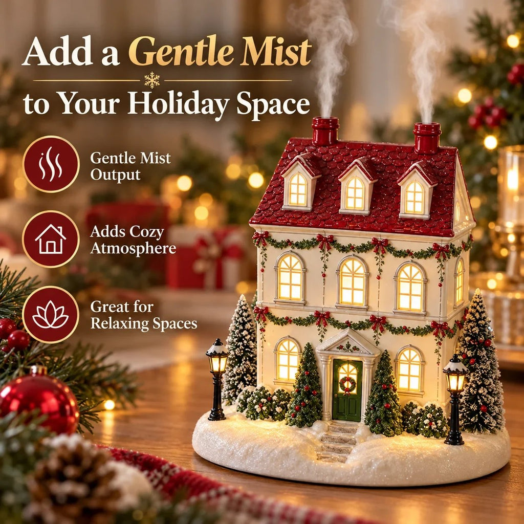 🎄 Weihnachts-Haus Aroma Diffusor – warmes Licht und sanfter Nebel, Festtagsdekoration