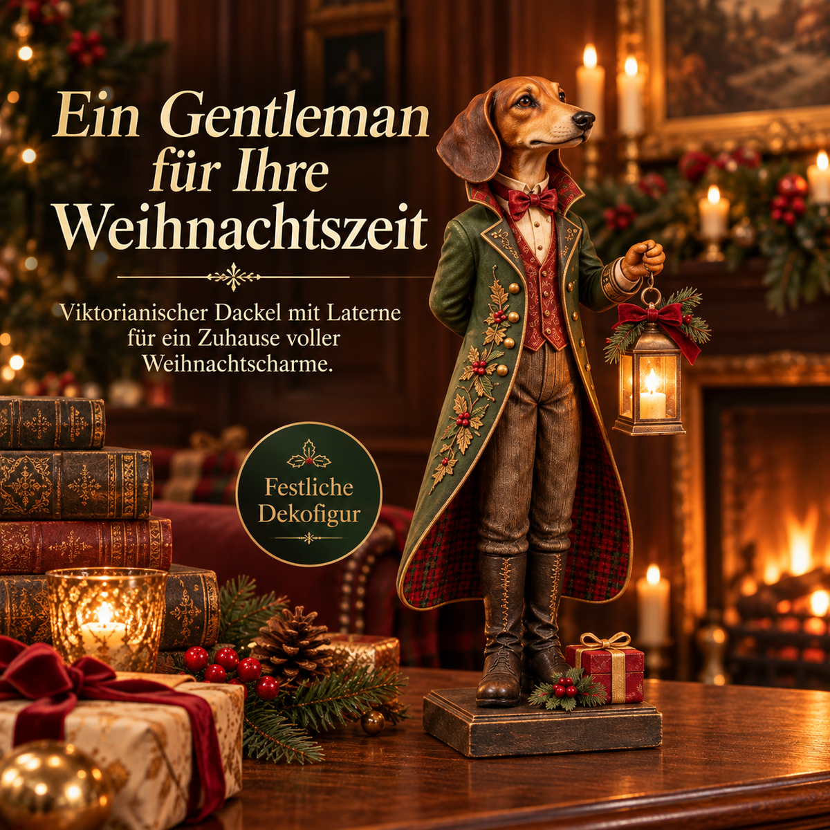 Viktorianischer Dackel mit Laterne – Weihnachtsdeko