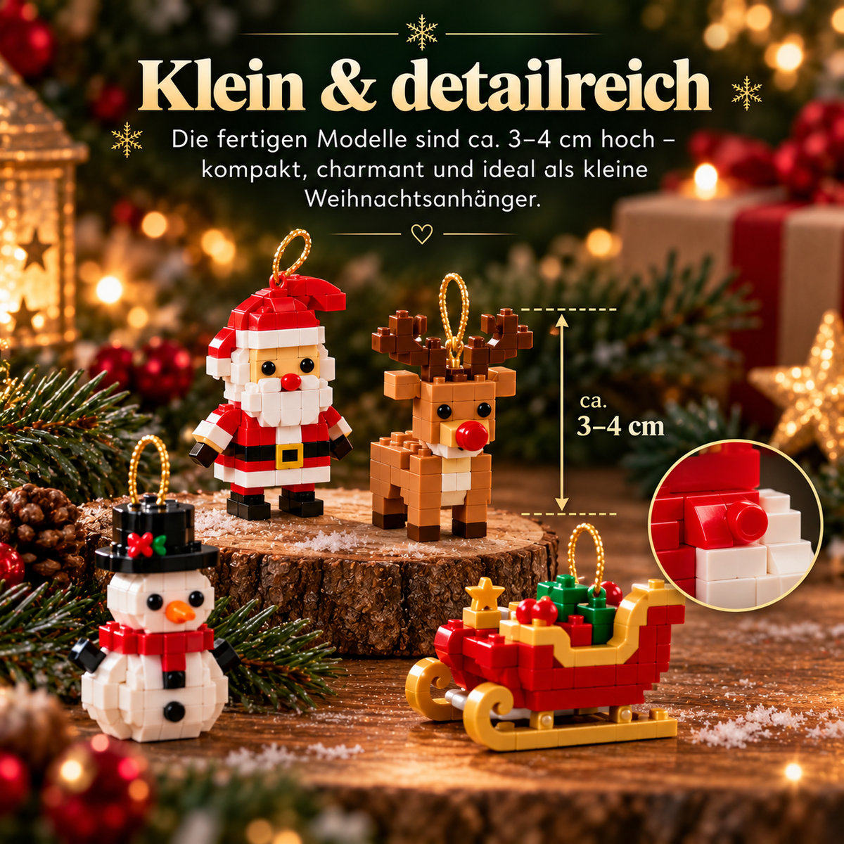 Kleine Weihnachtsmodelle, etwa 3 bis 4 cm hoch