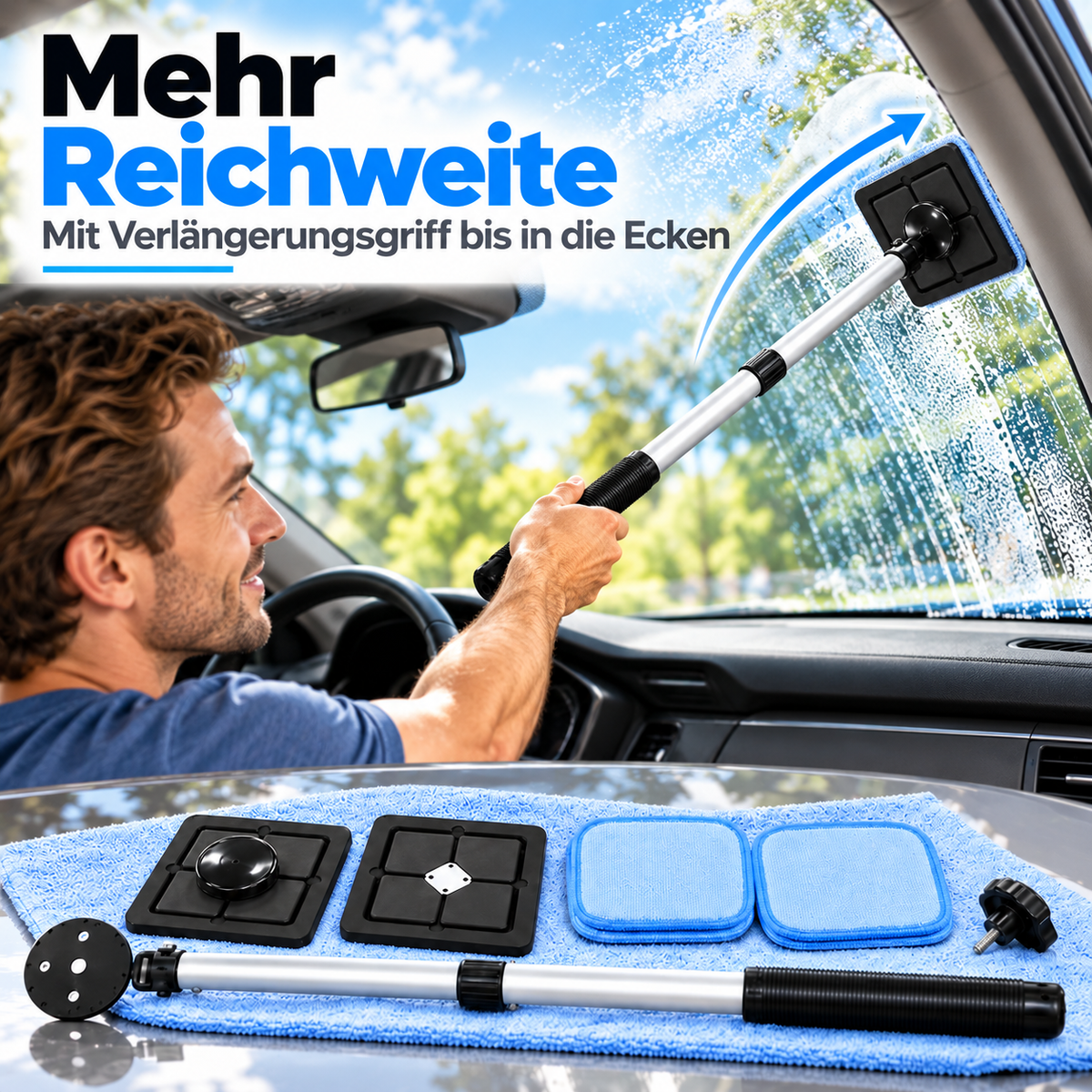 Verlängerungsgriff für schwer erreichbare Scheibenbereiche