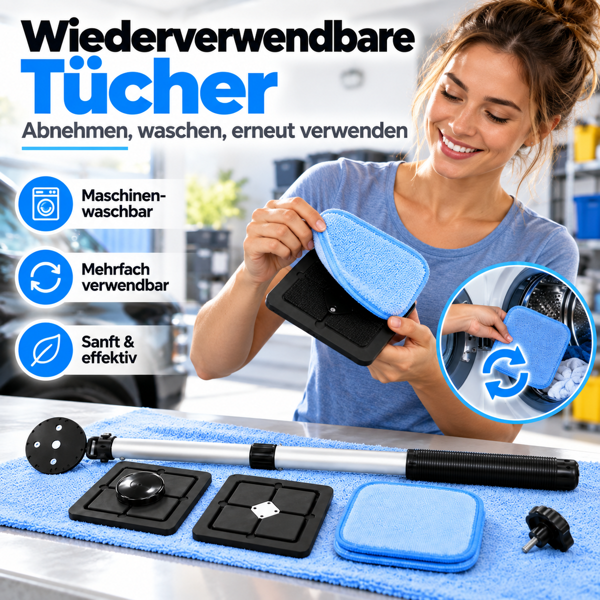 Wiederverwendbare Mikrofasertücher im Reinigungsset