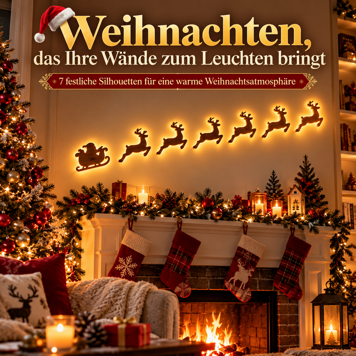 Leuchtende Weihnachts-Wanddekoration – 7-teiliges Set, 9 Motive