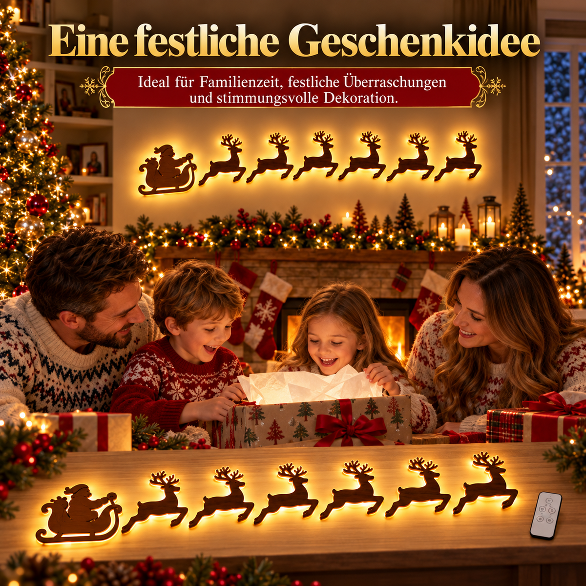 Weihnachtsmann mit Schlitten & Rentier – 7 Stück