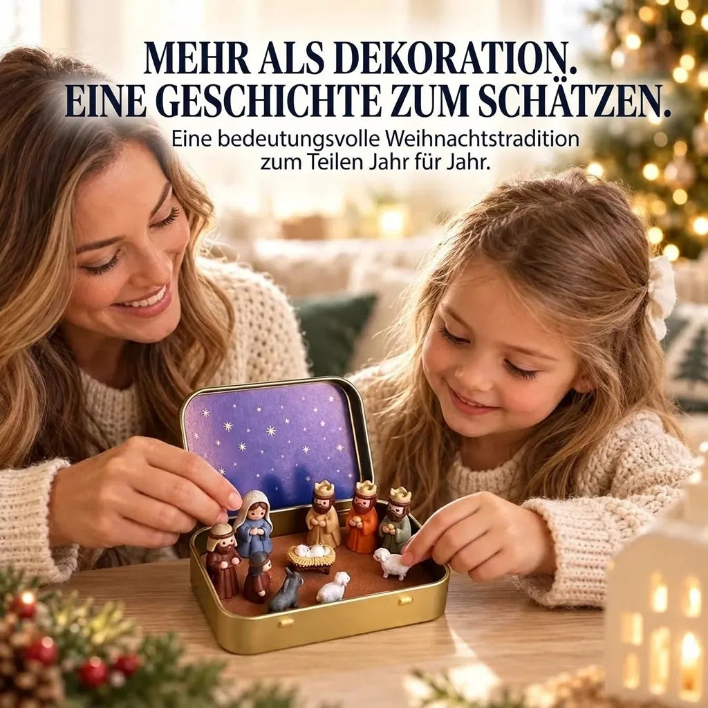✨ Tragbare Mini-Krippe in Aufbewahrungsdose – Weihnachtskrippen-Set im Taschenformat