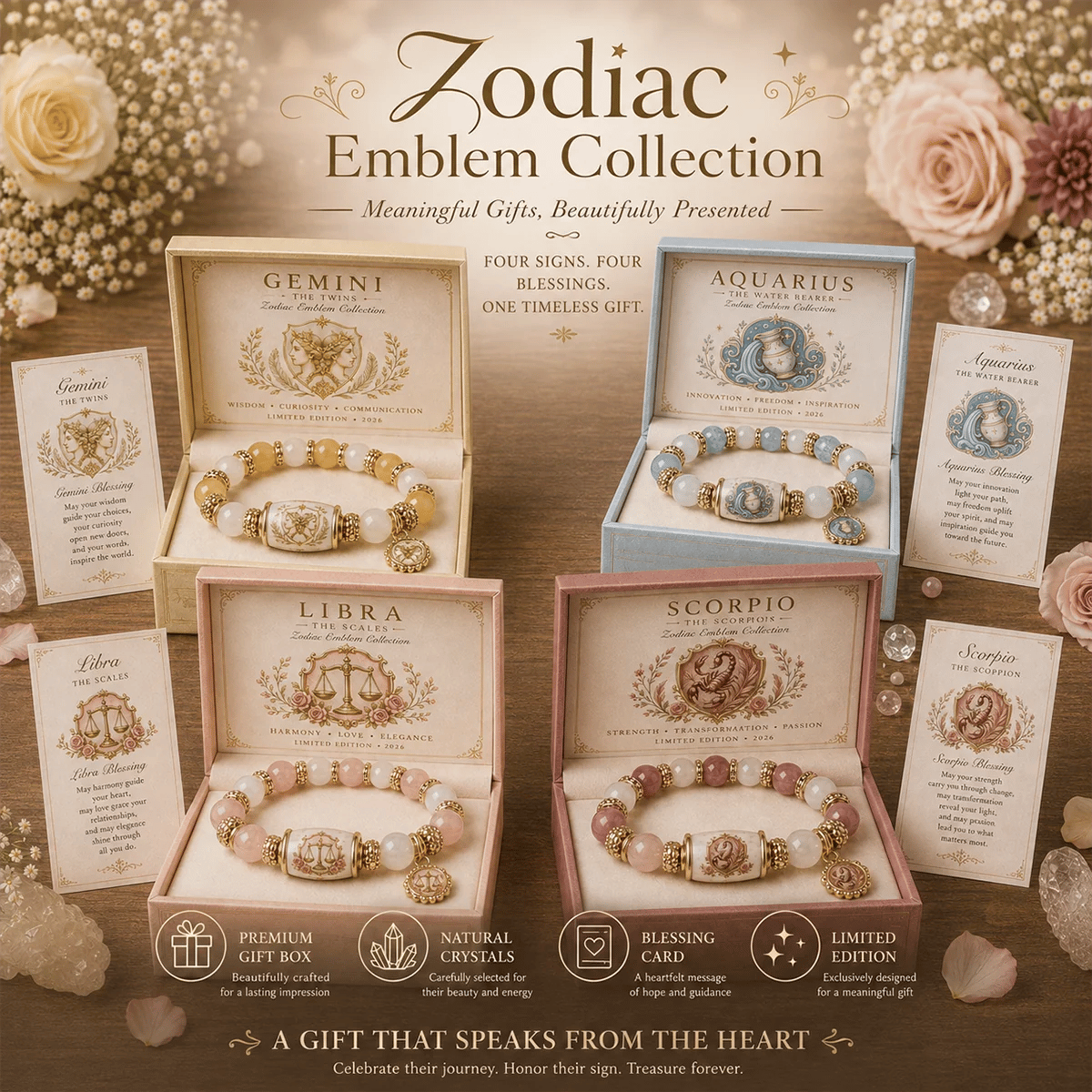🔥🔥 Limitierte Edition 💫 12-Sternzeichen-Armband – Natur-Chalcedon, Ihr Sternzeichen, Ihre Energie