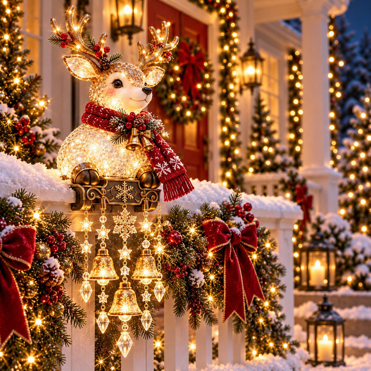 🎄 Weihnachtsbeleuchtung für das Geländer auf der Veranda – 4 festliche Figurenmotive