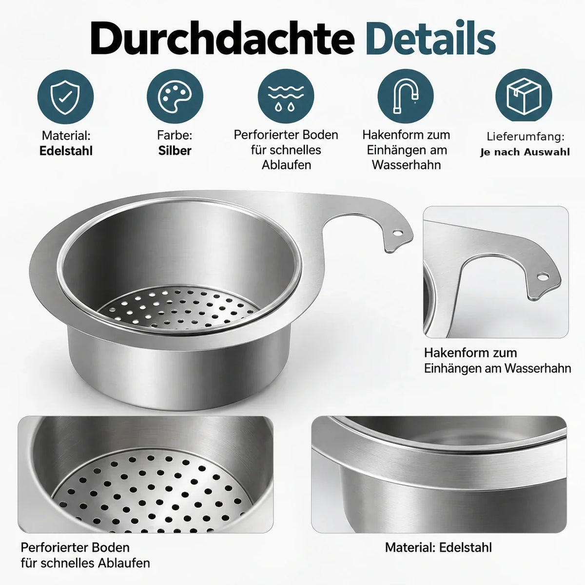 Edelstahl-Spülsieb – Produktdetails, generiertes Motiv