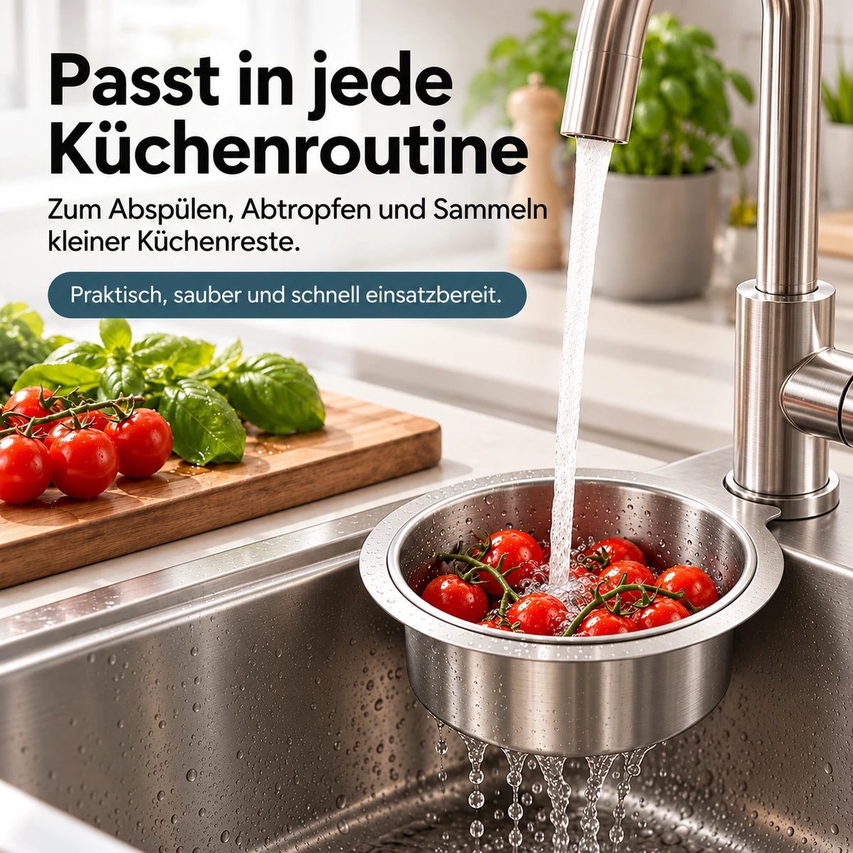 Edelstahl-Spülsieb – Tomaten an der Spüle abspülen
