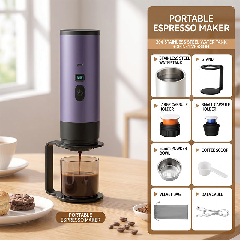 🔥 50 % RABATT – ☕ Tragbare Akku-Espressomaschine | Für Kaffeepulver & Kapseln, USB-C