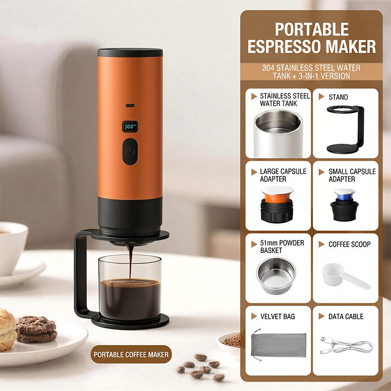🔥 50 % RABATT – ☕ Tragbare Akku-Espressomaschine | Für Kaffeepulver & Kapseln, USB-C