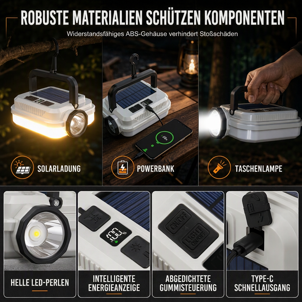 Wiederaufladbare Solar-LED-Campinglampe